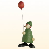 Gratulantin Lina mit rotem Luftballon, grün, 9cm