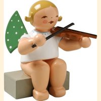 Engel mit Geige, sitzend, blond