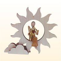 Sternkopf-Engel mini aus Akazienholz mit Waldhorn in Sonne