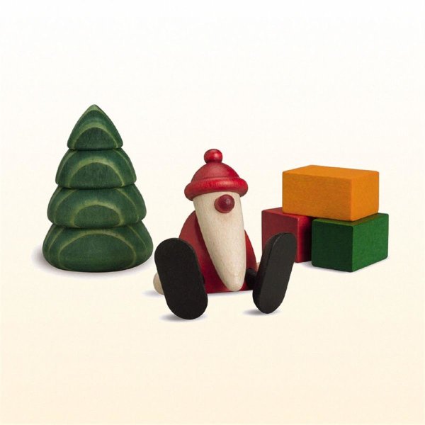 Miniaturset 1 / Weihnachtsmann auf Kante sitzend, Baum...