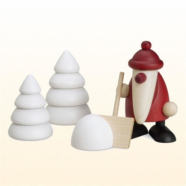 Miniaturset 4 / Weihnachtsmann mit Schneeschippe und 2...