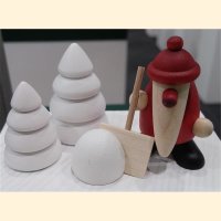 Miniaturset 4 / Weihnachtsmann mit Schneeschippe und 2 Winterbäume