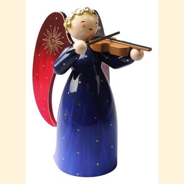 Engel reich bemalt groß mit Violine, blau