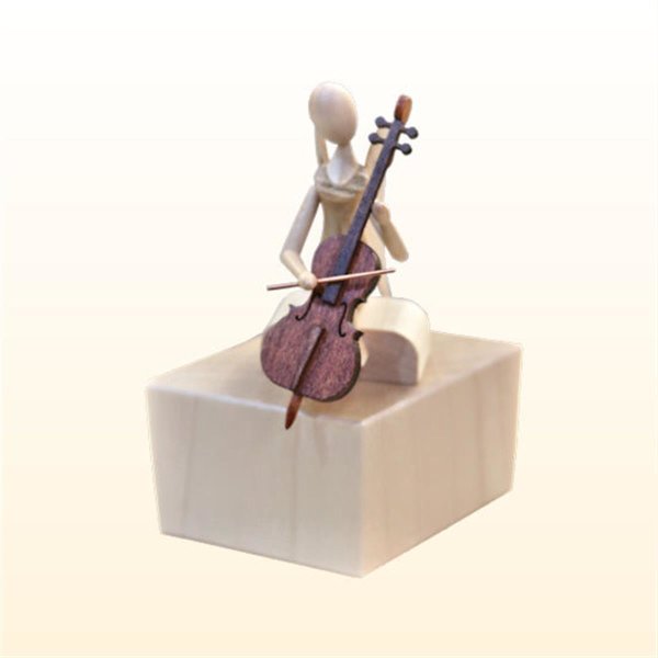 Sternkopf-Engel mini Robinie sitzend mit Cello auf Sockel