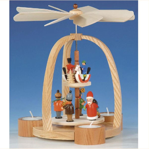 Teelichtpyramide Weihnachtsmann und Reiterlein, bunt