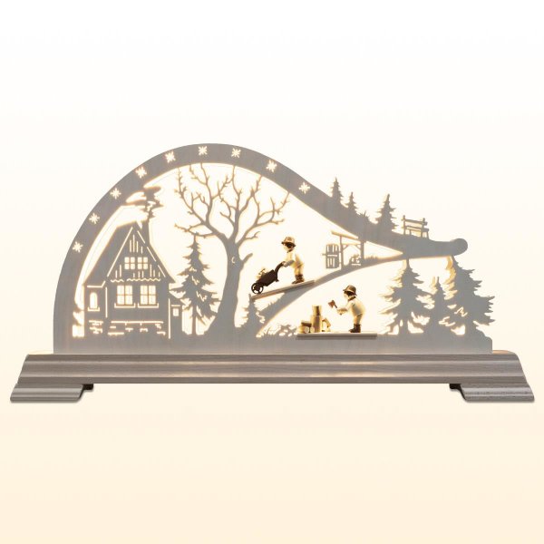 LED-Bogen Waldhütte mit Waldarbeiter mit Figuren