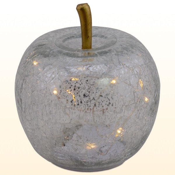 Apfel aus Glas mit LED und Timer, silber