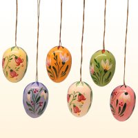 6 Ostereier mit Blumen-Motiven, 35 mm, handbemalt