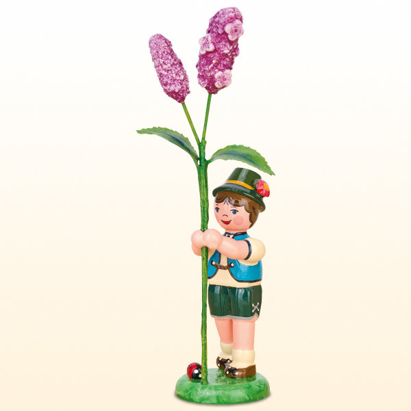 Blumenkind Junge mit lila Flieder