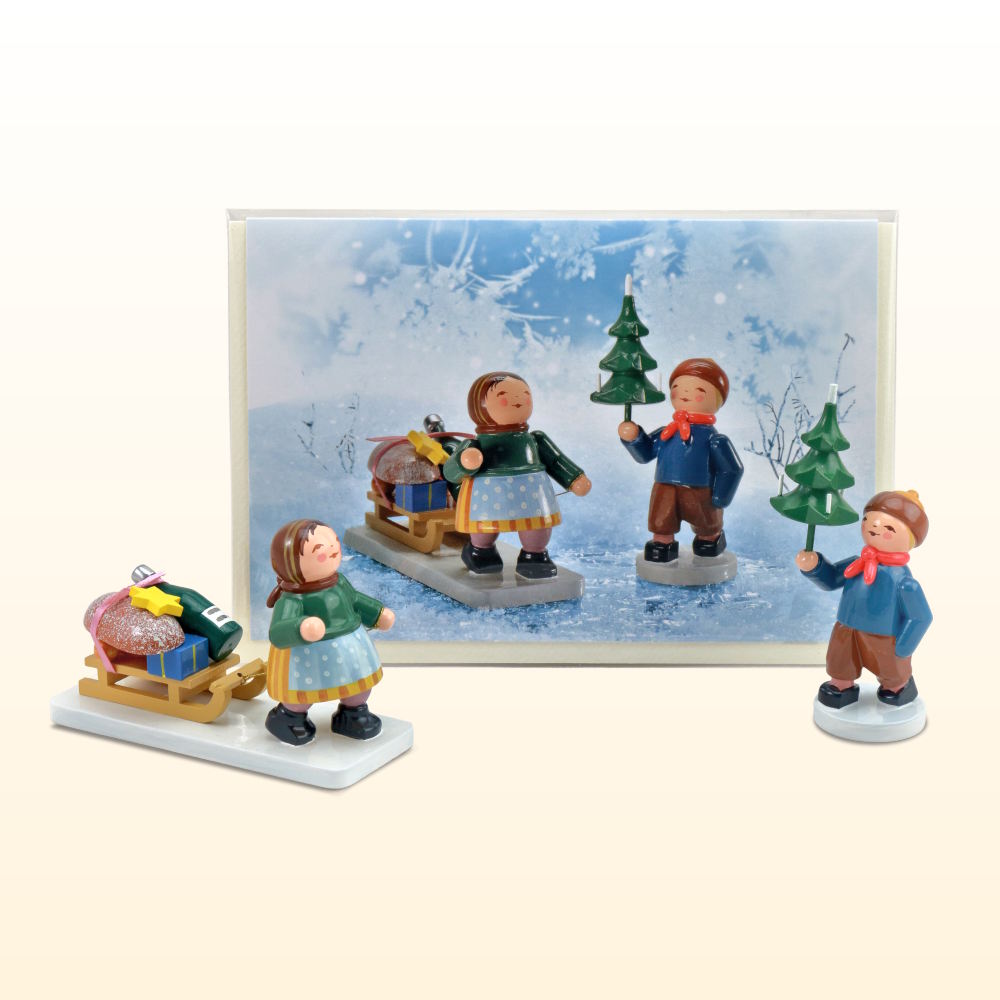 Geschenkeset "Winterkinder", 2 Figuren mit passender Grußkarte